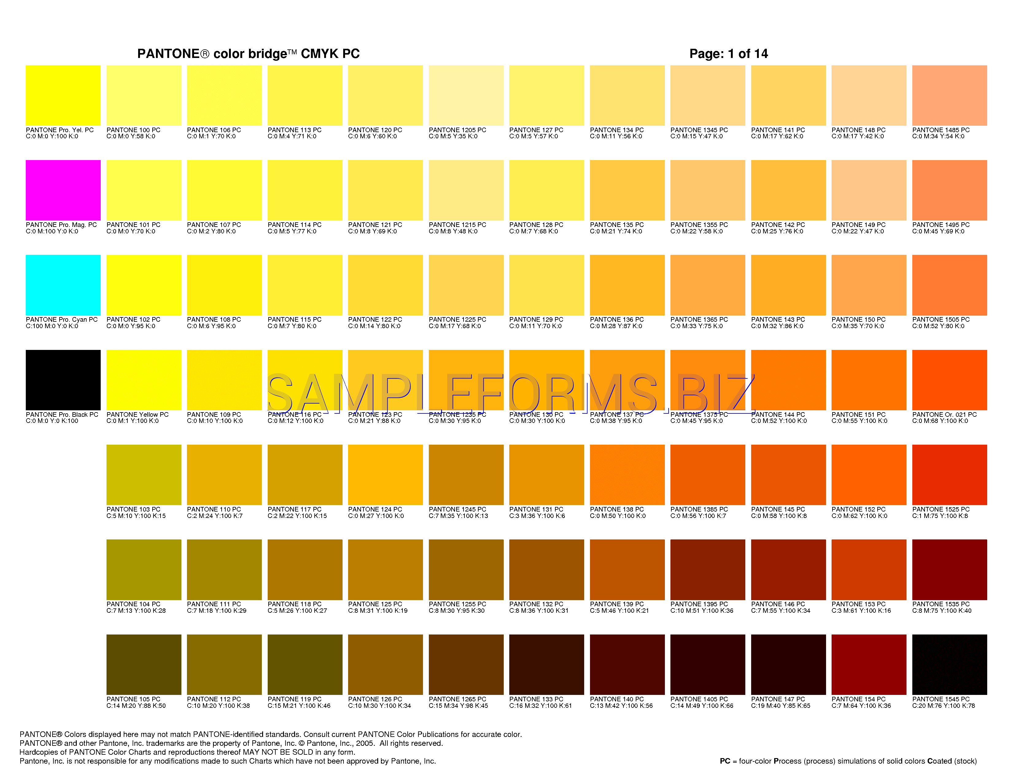 Cmyk Color Code Chart
